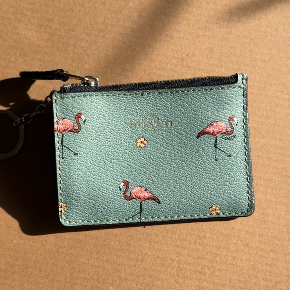Coach Flamingo Print Green Card Holder & Wallet